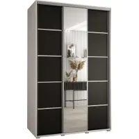 MEBLE KRYSPOL Cannes 5 Schrank mit 3 Schiebetüren - 205,2x150x60 cm - Weiß Schwarz Silber