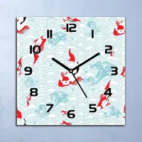 Coloray Wanduhr Echt-Glas-Küchenuhr Koi-Karpfen rot blau Quarz 30x30 Deko Bilder