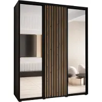 MEBLE KRYSPOL Lanko 2 Schrank mit 3 Schiebetüren - 235,2x200x60 cm - Schwarz Schwarz Artisan