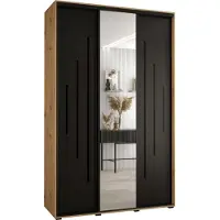 MEBLE KRYSPOL Cannes 13 Schrank mit 3 Schiebetüren - 205,2x150x60 cm - Artisan Schwarz Schwarz