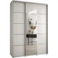 MEBLE KRYSPOL Cannes 5 Schrank mit 3 Schiebetüren - 205,2x170x45 cm - Weiß Weiß Silber