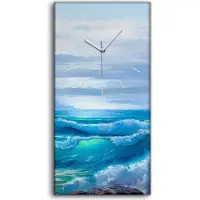 Coloray Wandbild Leinwand Bilder mit Uhr 30x60 Sonnenuntergang auf dem Meeres Gemälde - weiße Hände