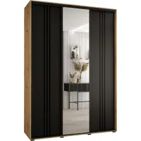 MEBLE KRYSPOL Cannes 7 Schrank mit 3 Schiebetüren - 205,2x170x60 cm - Artisan Schwarz Schwarz