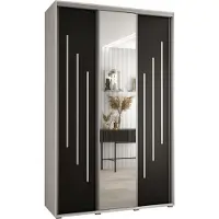 MEBLE KRYSPOL Cannes 9 Schrank mit 3 Schiebetüren - 205,2x150x60 cm - Weiß Schwarz Silber
