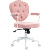 Moonbite Bürostuhl in Teddy-Optik mit Knopfheftung, Schreibtischstuhl mit Wippfunktion, höhenverstellbar 93–101 cm, bis 120 kg, Polyester, Rosa