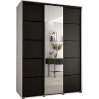 MEBLE KRYSPOL Cannes 5 Schrank mit 3 Schiebetüren - 205,2x180x60 cm - Weiß Schwarz Schwarz