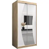 MEBLE KRYSPOL Kleiderschrank, Schiebetürenschrank Schlafzimmer, Schrank mit Spiegel WAVE 100 cm