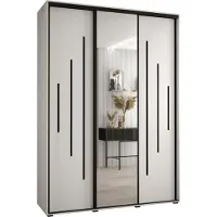 MEBLE KRYSPOL Cannes 13 Schrank mit 3 Schiebetüren - 205,2x180x45 cm - Weiß Weiß Schwarz
