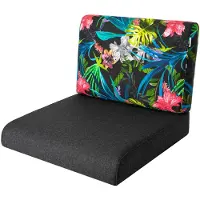 Bjird Sesselkissen, Kissen für Rattanmöbel, Sitzkissen & Rückenkissen, Sitzkissen für Sessel / Stühle - Indoor & Outdoor - Anti-Rutsch - 60x60 cm, Schwarz + bunte Blätter