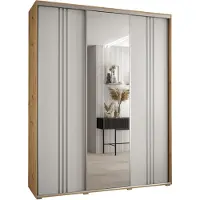MEBLE KRYSPOL Cannes 7 Schrank mit 3 Schiebetüren - 205,2x190x45 cm - Artisan Weiß Silber