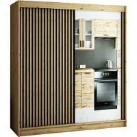 MEBLE KRYSPOL Kryspol Schwebetürenschrank LAMELO 2 200 mit Zierstreifen und Spiegel, Flurgarderobe mit 2 Kleiderstange, Modern Design