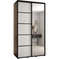 MEBLE KRYSPOL Cannes 5 Schrank mit 2 Schiebetüren - 205,2x130x60 cm - Schwarz Weiß Schwarz