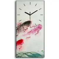 Coloray Wohnzimmer-Bild Leinwand Uhr 30x60 Foto groß Chinesische Karpfen Malerei - schwarze Hände