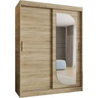 MEBLE KRYSPOL LUCY 150 Kleiderschrank mit zwei Schiebetüren für Schlafzimmer – moderner Aufbewahrungsschrank mit Kleiderstange und Regalen – 150x200x62cm - Sonoma