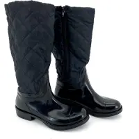 Heimtexland Gummistiefel Hochschaft Daunen Stiefel gesteppt Damen Mädchen Trend Boots Wasserdicht Regenstiefel Typ880 schwarz matt 36