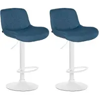 BellaFurn 2-teiliges Set aus weißen Barhockern – Barhocker – hoher Sitzkomfort | Farbe: Blau | Material: Staub