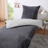 Heimtexland Teddy Flanell Wende Bettwäsche Set I Winter Bettbezug I kuschelig weich und warm I Kopfkissen 80x80 I Bettdecke 135x200 I Cashmere Touch Geschenkidee Weihnachten Typ751 Anthrazit