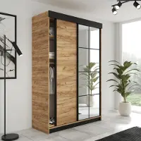 FURMEB24 2-türiger Schiebetürenschrank LAMER 138x205 cm Kleiderschrank mit Spiegel (goldene Eiche + goldene Eiche)