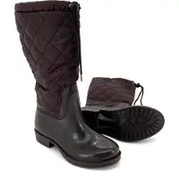 Heimtexland Gummistiefel Hochschaft Daunen Stiefel gesteppt Damen Mädchen Trend Boots Wasserdicht Regenstiefel Typ880 braun 37