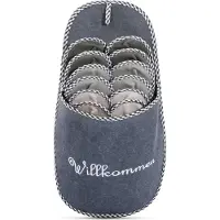 ONVAYA ABS Gästepantoffel | Willkommen grau | 6er Set | Antirutsch Sohle | Hausschuhe | Filzpantoffel | Gr. 36-45 Gästehausschuhe