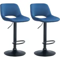 BellaFurn 2-teiliges Set aus Samt-Barhockern – Barhocker – höhenverstellbar & 360° drehbar | Farbe: Blau | Material Chassis: Metall mattschwarz
