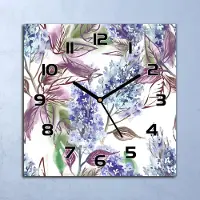 Coloray Wanduhr Echt-Glas-Küchenuhr Flieder Blumen Quarz Lautlos 30x30 Deko Bilder