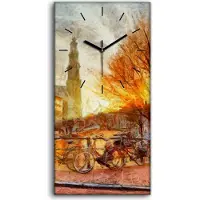 Coloray Wohnzimmer-Bild Leinwand Uhr 30x60 Foto Amsterdam Kanal am Abend Malerei - schwarze Hände