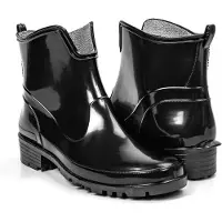 HEYO Gummistiefel Damen Kurz PVC Wasserdichte Regenstiefel Bequeme Rutschfeste Outdoor-Schuhe Gummistiefeletten Schwarz 39