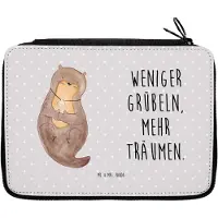 Mr. & Mrs. Panda Federpenal Otter Muschel - Grau Pastell - Geschenk, Bleistiftetui, Positiv, Mäppchen, Medaillon, Träumen, Federmäppchen, Etui, Federtasche, Optimistisch