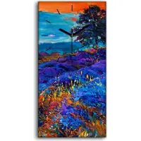 Coloray Leinwand Uhr Küche Wohnzimmer Bild 30x60 Gemälde Baum Wiese Blumen Natur - schwarze Hände