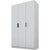 PAWS MÖBEL Kippbarer grau Kleiderschrank 120x52x200 cm, dreitüriger offener Kleiderschrank ohne Spiegel, mit Einlegeböden und Kleiderbügel