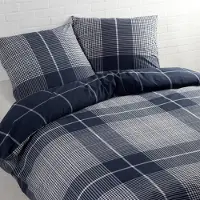 Padiro Bettwäsche-Set 2-teilig für 1 Person - 135 x 200 cm + 80 x 80 cm - Baumwolle - Blau - klassisches Karomuster