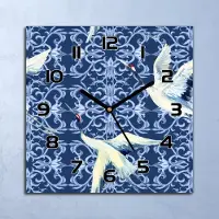 Coloray Wanduhr Echt-Glas-Küchenuhr Chinesische Kräne Quarz Lautlos 30x30 Deko Bilder