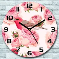 Coloray Wanduhr aus Glas Rund fi 30 Blumen vögel rosa Quarz Deko Schlafzimmer Büro