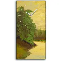 Coloray Küche Wohnzimmer Wand Leinwand Uhr 30x60 Gemälde Wald Bäume Fluss Natur - weiße Hände