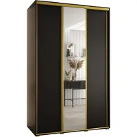 MEBLE KRYSPOL Cannes 3 Schrank mit 3 Schiebetüren - 205,2x160x60 cm - Schwarz Schwarz Gold
