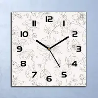 Coloray Wanduhr Echt-Glas-Küchenuhr Skizzierte Blumen Quarz Lautlos 30x30 Deko Bilder