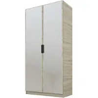 PAWS MÖBEL Kippbarer Sonoma eiche Kleiderschrank 100x52x200 cm, zweitüriger offener Kleiderschrank mit Spiegeln, mit Einlegeböden und Kleiderbügel