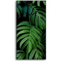 Coloray Küchenuhr Bürouhr Leinwand Uhr 30x60 Gemälde Blumen Blätter Pflanzen Monstera - schwarze Hände