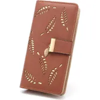 Sonstiges Damen Geldbörse Blatt Muster Leder Lange Bifold Braun