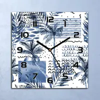 Coloray Wanduhr Echt-Glas-Küchenuhr Palmen Abstraktion Quarz 30x30 Deko Bilder
