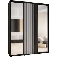 MEBLE KRYSPOL Lanko 2 Schrank mit 3 Schiebetüren - 235,2x200x45 cm - Schwarz Weiß Schwarz