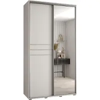 MEBLE KRYSPOL Cannes 11 Schrank mit 2 Schiebetüren - 205,2x140x60 cm - Weiß Weiß Silber