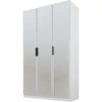 PAWS MÖBEL Kippbarer weiß Kleiderschrank 120x52x200 cm, dreitüriger offener Kleiderschrank mit Spiegeln an den Fronten, Regalen und Garderobe