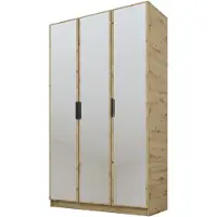 PAWS MÖBEL Kippbarer Artisan Eiche Kleiderschrank 150x52x200 cm, dreitüriger offener Kleiderschrank mit Spiegeln an den Fronten, Regalen und Garderobe