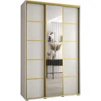 MEBLE KRYSPOL Cannes 5 Schrank mit 3 Schiebetüren - 205,2x160x45 cm - Weiß Weiß Gold
