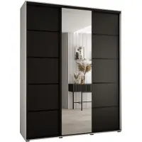 MEBLE KRYSPOL Cannes 5 Schrank mit 3 Schiebetüren - 205,2x190x45 cm - Weiß Schwarz Schwarz