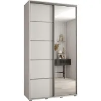 MEBLE KRYSPOL Cannes 5 Schrank mit 2 Schiebetüren - 205,2x130x45 cm - Weiß Weiß Silber
