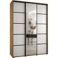 MEBLE KRYSPOL Davos 5 Schrank, drei Türen - 235,2x180x45 cm - Artisan Weiß Schwarz