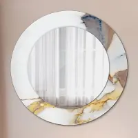 Coloray Runder Spiegel mit Modernem Aufdruck - Dekospiegel Wandmontage -weiß marmor- Ø60cm